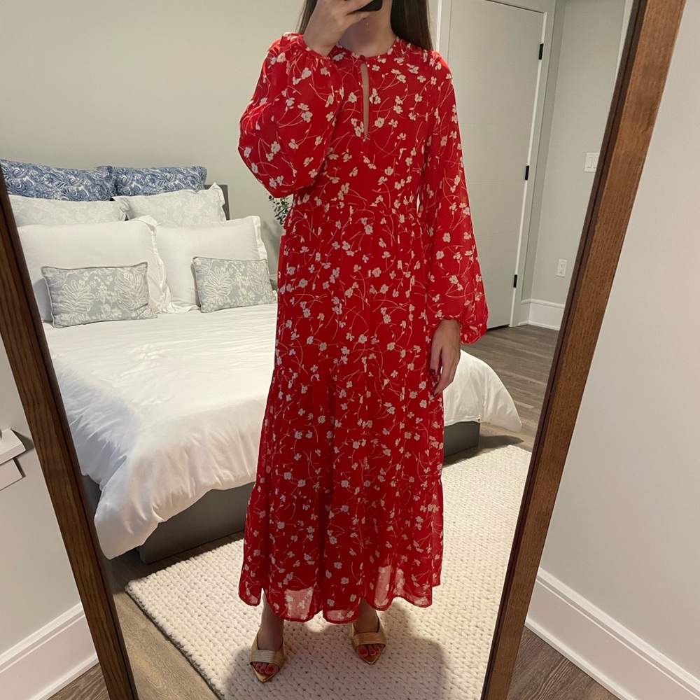 ASOS Red Long Sleeve Sundress for Wedding Guest